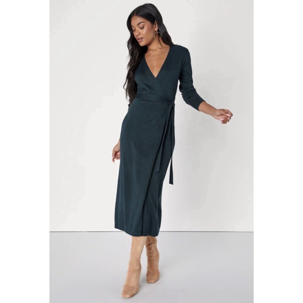 Banana Republic Wrap Dress M Teal Long Sleeve Jersey Knit Midi Workwear